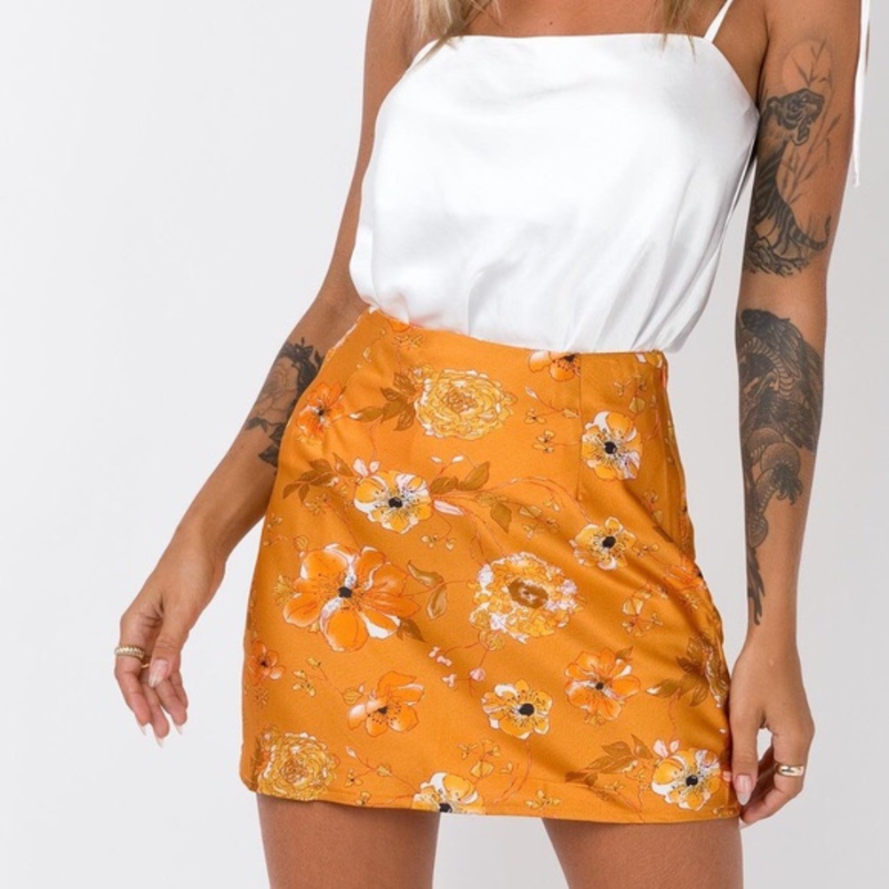 Princess Polly Orange Floral Mini Skirt